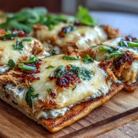 Spicy chili crisp tuna melt flatbread with melted cheese, ready to serve.